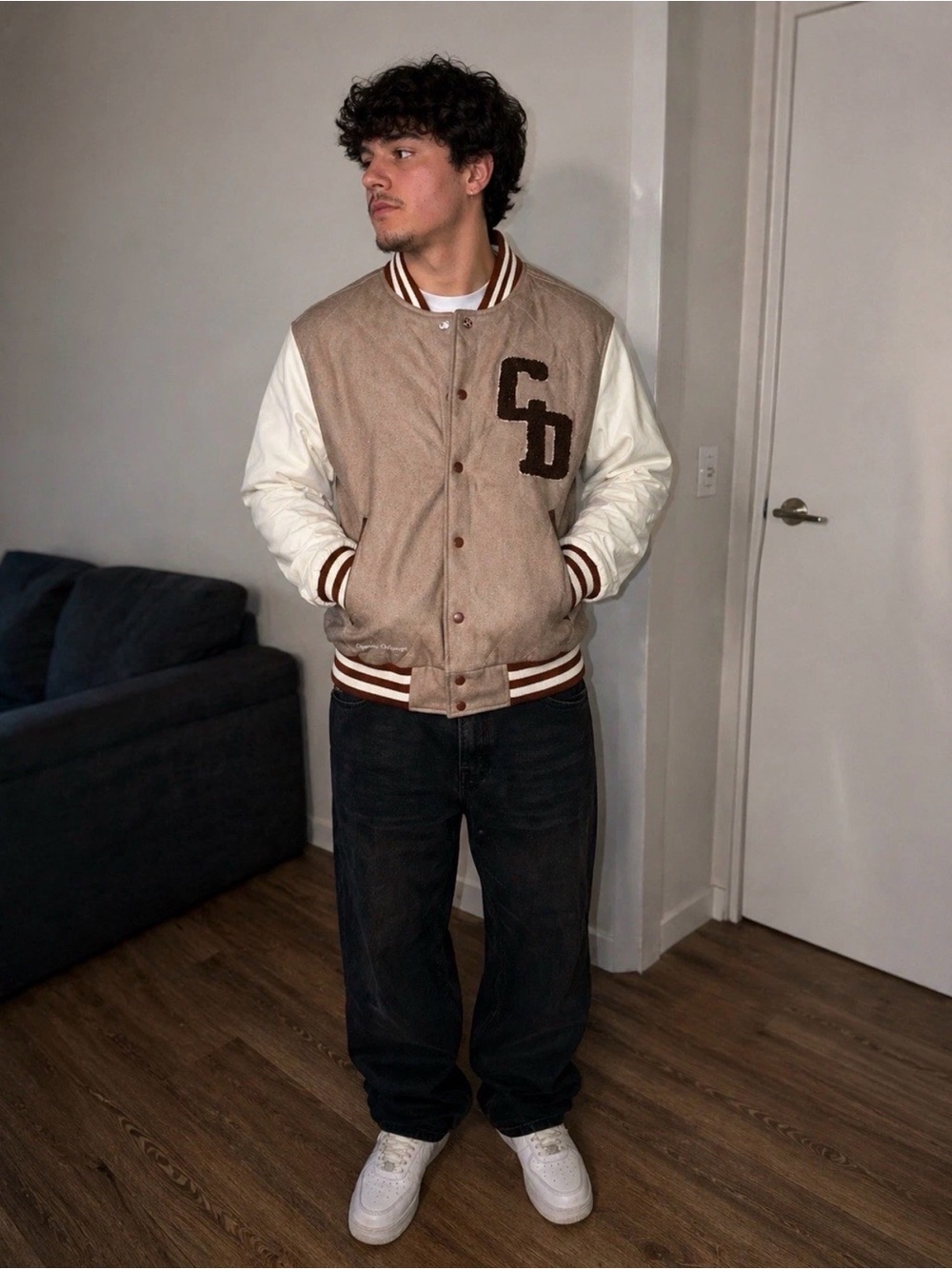 New Mens Criminal Damage Tan Bomber Varsity Jacket Size Small S NWT